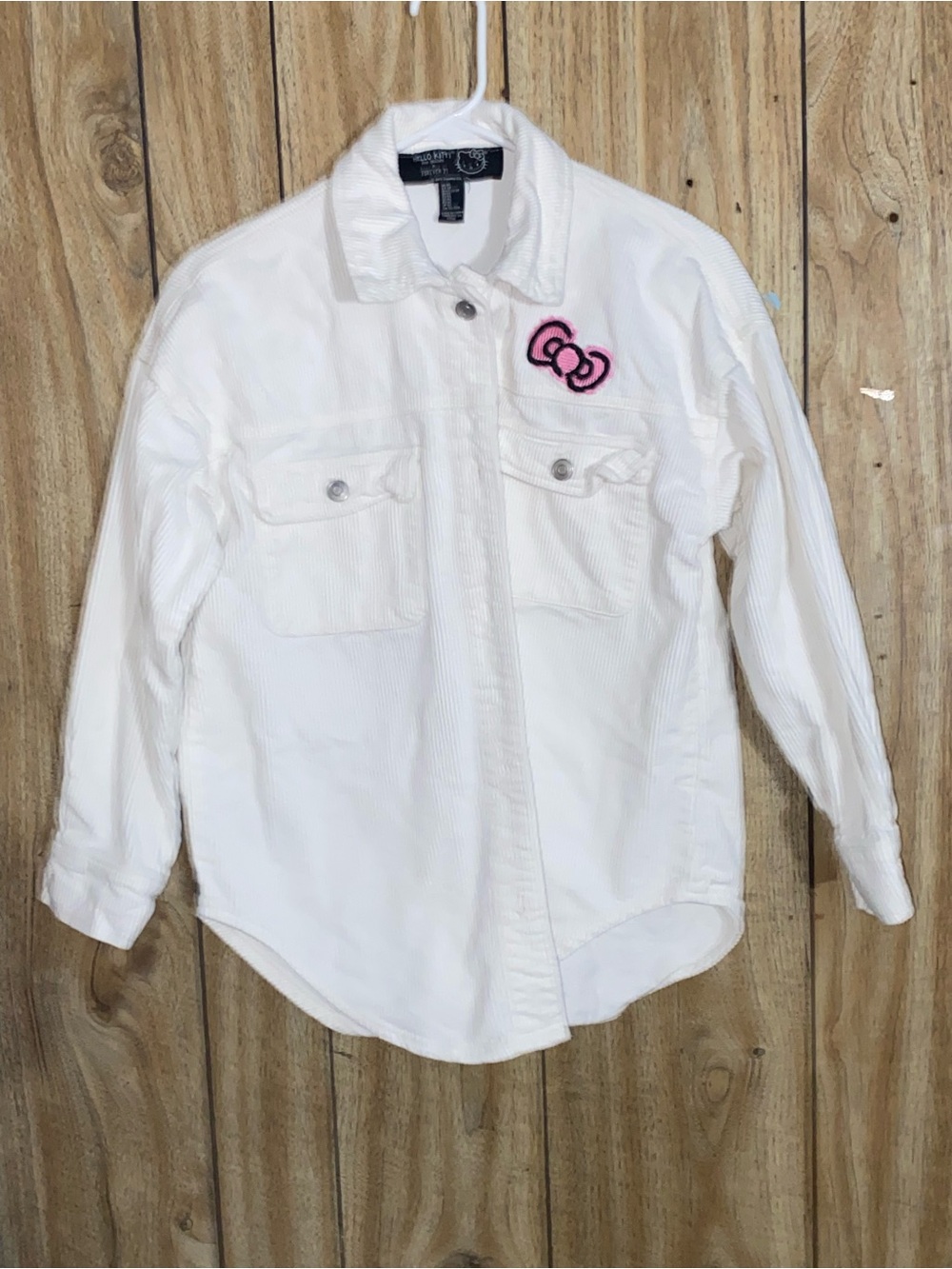 Forever 21 White Corduroy Hello Kitty Collared Shirt
